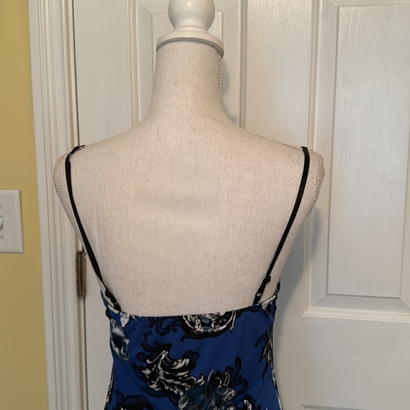 Caché Vintage Cobalt, Navy, Black & White Floral Top w/ Jeweled Straps - Picture 7 of 12
